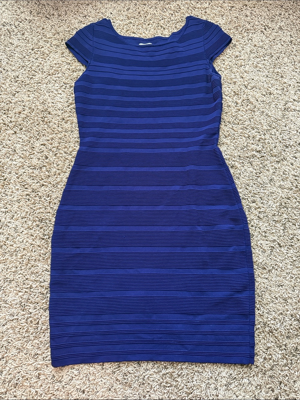 Jessica Simpson Cobalt Blue Ribbed Cap-Sleeve Midi Dress